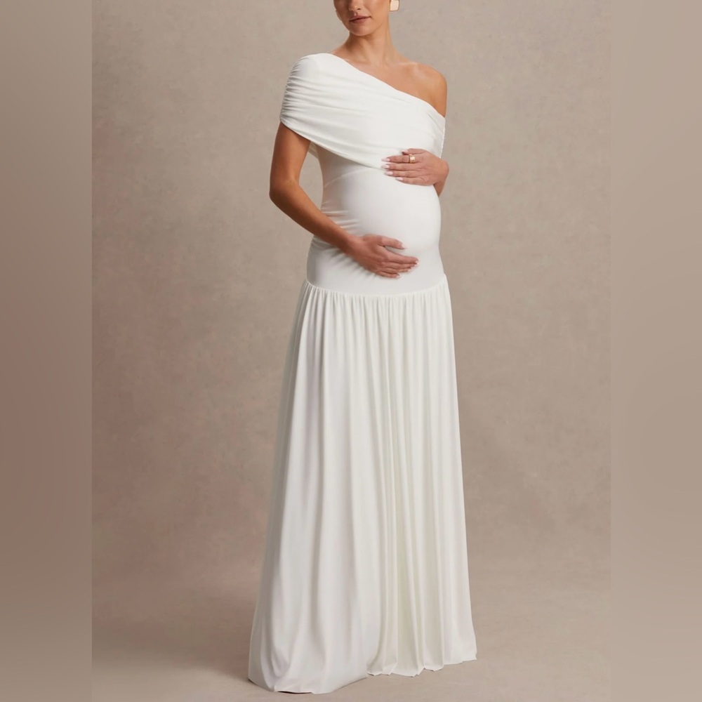 Club L London One-Shoulder White Maternity Gown